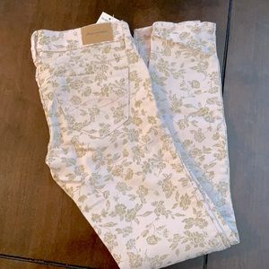 Girls blush pink with gold floral denim pants